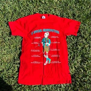 Vintage 90s Funny Special Grandfather Cartoon Caricature T Shirt Red Mens L